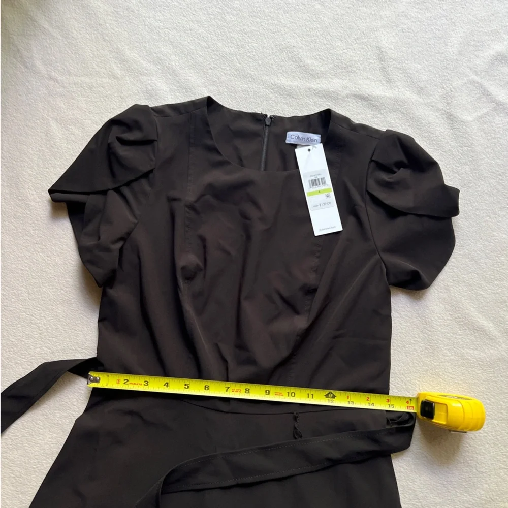 Calvin Klein Tulip Sleeve Fit & Flare Midi Dress Black Women’s 4 Belted Waist - Picture 16 of 16